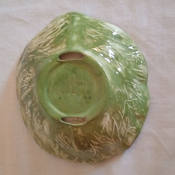 ART GLASS HANDMADE GREEN CABBAGE LEAF DISH, VERY UNIQUE, EUC - Picture 5 of 5